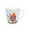 Foto vom Ostern Teebecher. Darauf zu sehen ist ein Osterhase mit einem Korb voller Ostereier am Rücken und einer Tasse Tee in der Hand.