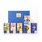 Foto des Teezeit Geschenkkartons. Vor dem blauen Karton stehen verschiedenste Teepackungen.